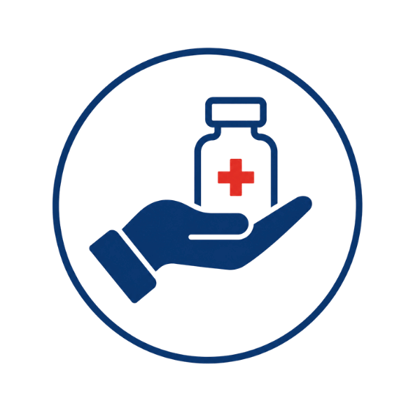 Pharmaceutical logistics icon representing secure transportation and storage of medicines, vaccines, and healthcare products.